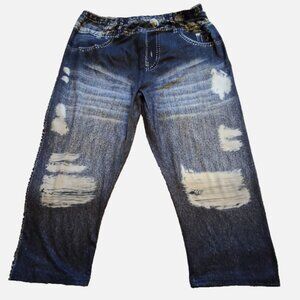 Women’s Plus Size 1X Distressed Denim Print Stretch Bike Shorts leggings